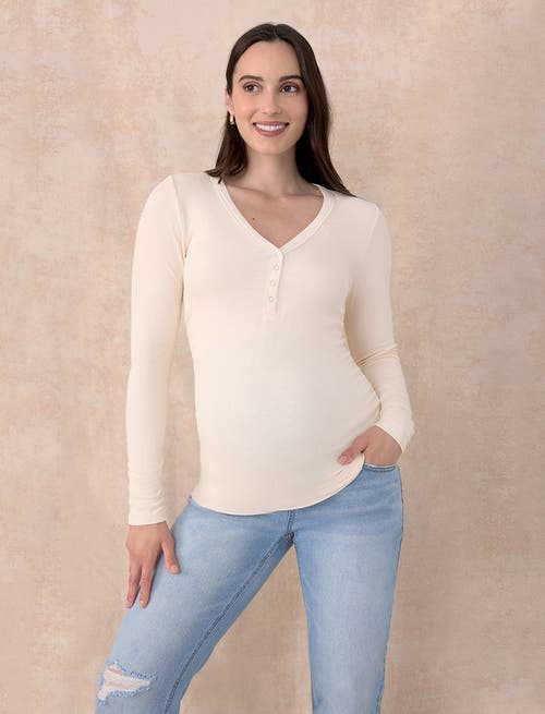Motherhood Maternity V-neck Side-ruched Long Sleeve Henley Tee In White
