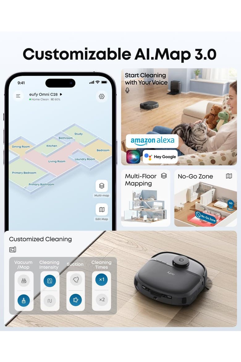 C28 Robot Vacuum and Official RoboVac Hard Floor Cleaning Solution, Alternate, color, Black