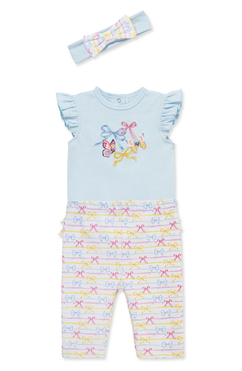 Little Me Bodysuit, Leggings & Headband Set, Alternate, color, Blue Multi