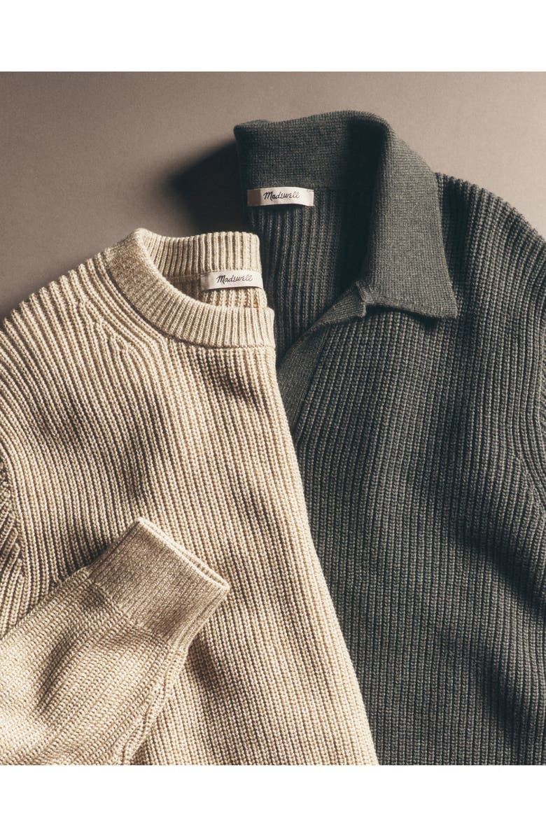 Madewell Shaker Stitch Cotton Sweater Polo, Alternate, color, Heather Charcoal