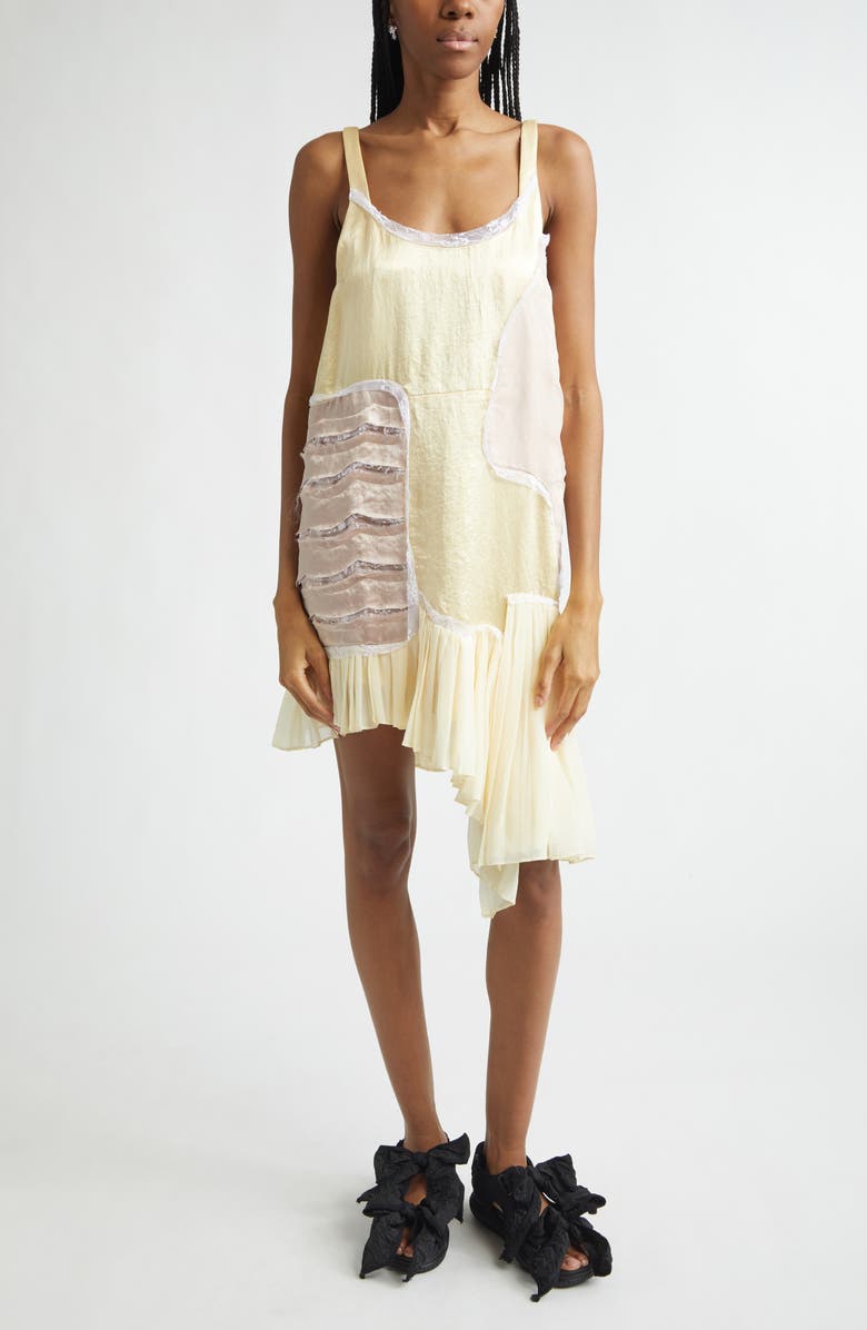 Collina Strada Lily Patchwork Asymmetric Shift Dress, Main, color, Butter Yellow