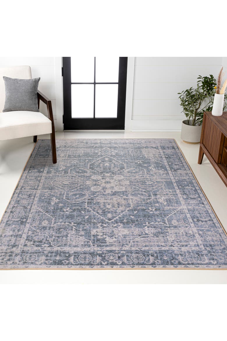 Shaii Global Medallion Low-Pile Machine-Washable Area Rug, Alternate, color, Blue/Light Gray