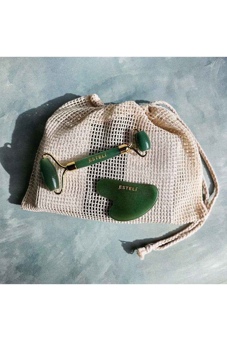Aventurine Roller and Gua Sha Set, Alternate, color, Dark Green