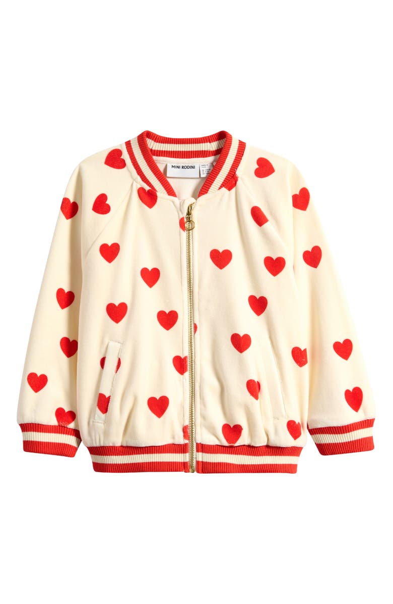 Mini Rodini Kids' Hearts Baseball Cardigan, Main, color, White