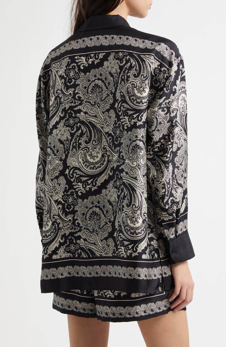 Nili Lotan Alfie Print Silk Shirt, Alternate, color, Black/ Ivory Paisley Scarf