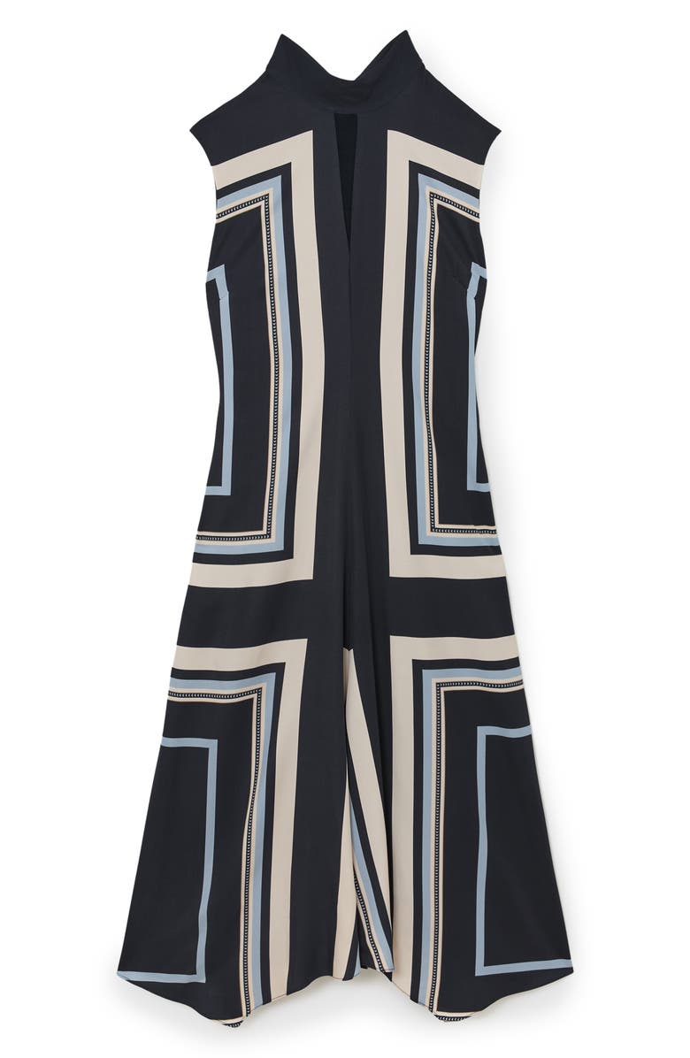 Reiss Lissy Printed Mock Neck Dress, Alternate, color, Navy
