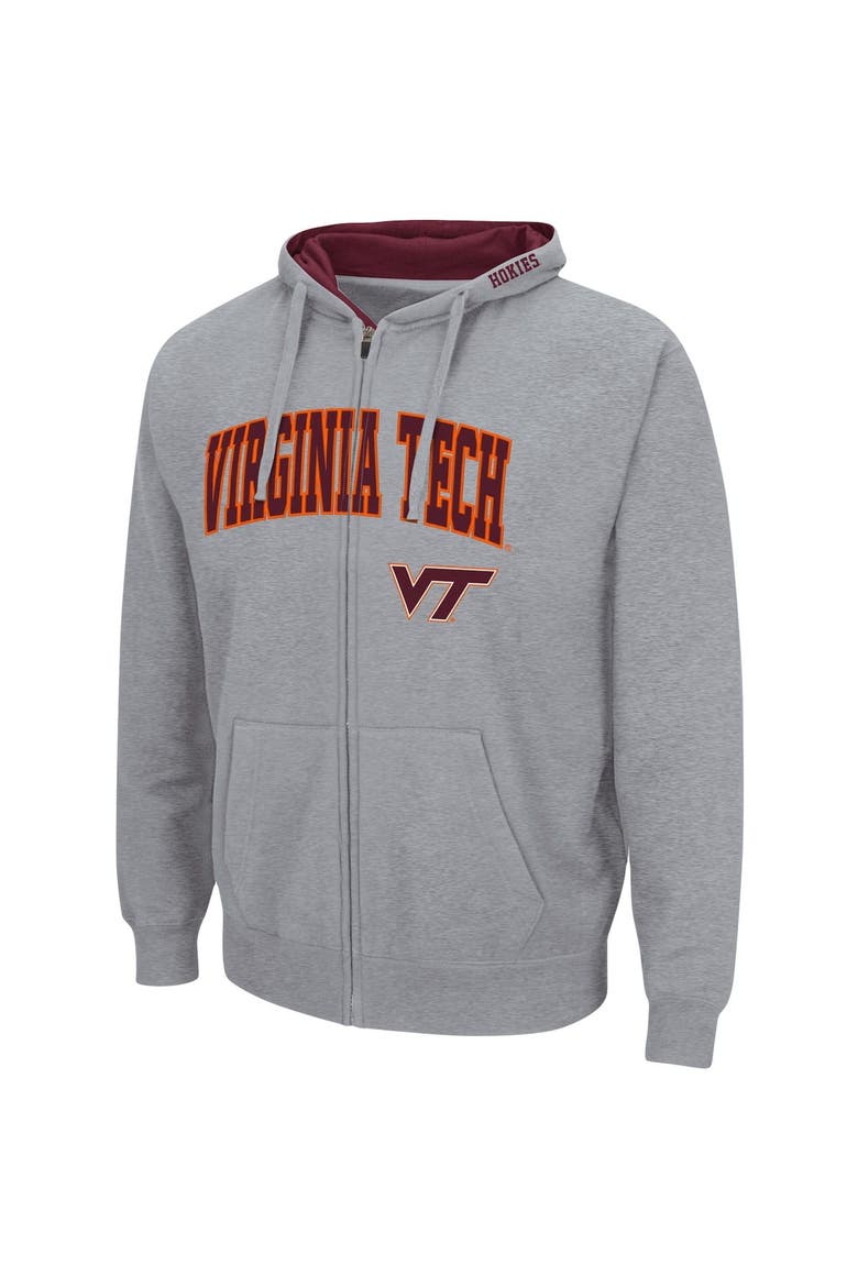 Men's Colosseum Heathered Gray Virginia Tech Hokies Arch & Logo 3.0 Full-Zip Hoodie, Alternate, color, Heather Gray