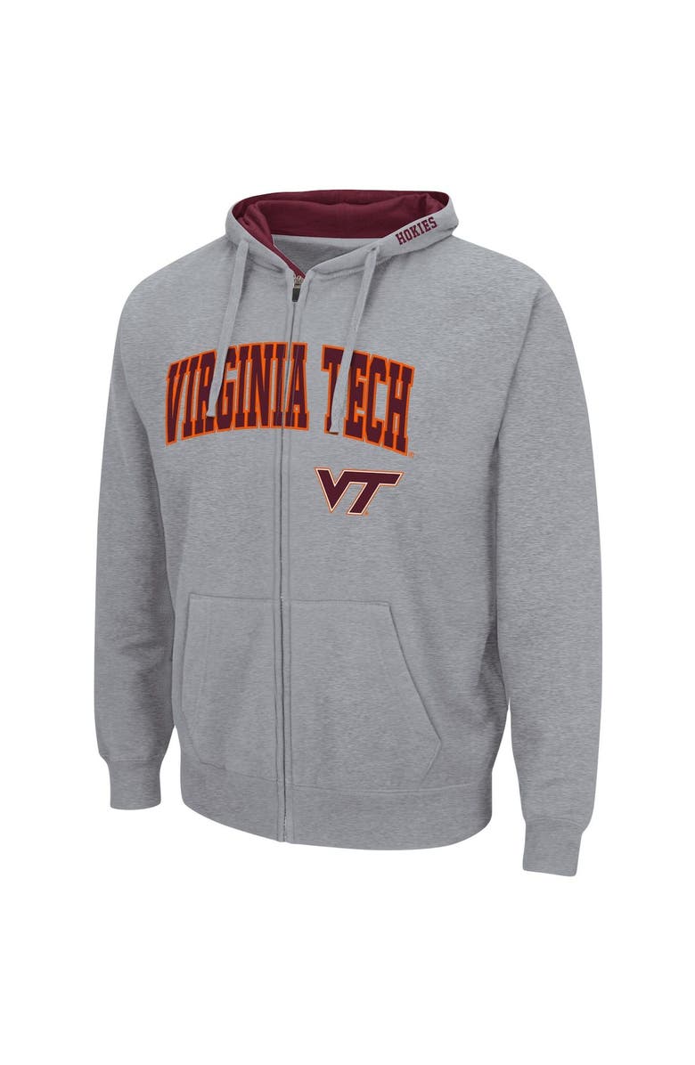 COLOSSEUM Men's Colosseum Heathered Gray Virginia Tech Hokies Arch & Logo 3.0 Full-Zip Hoodie, Alternate, color, Heather Gray