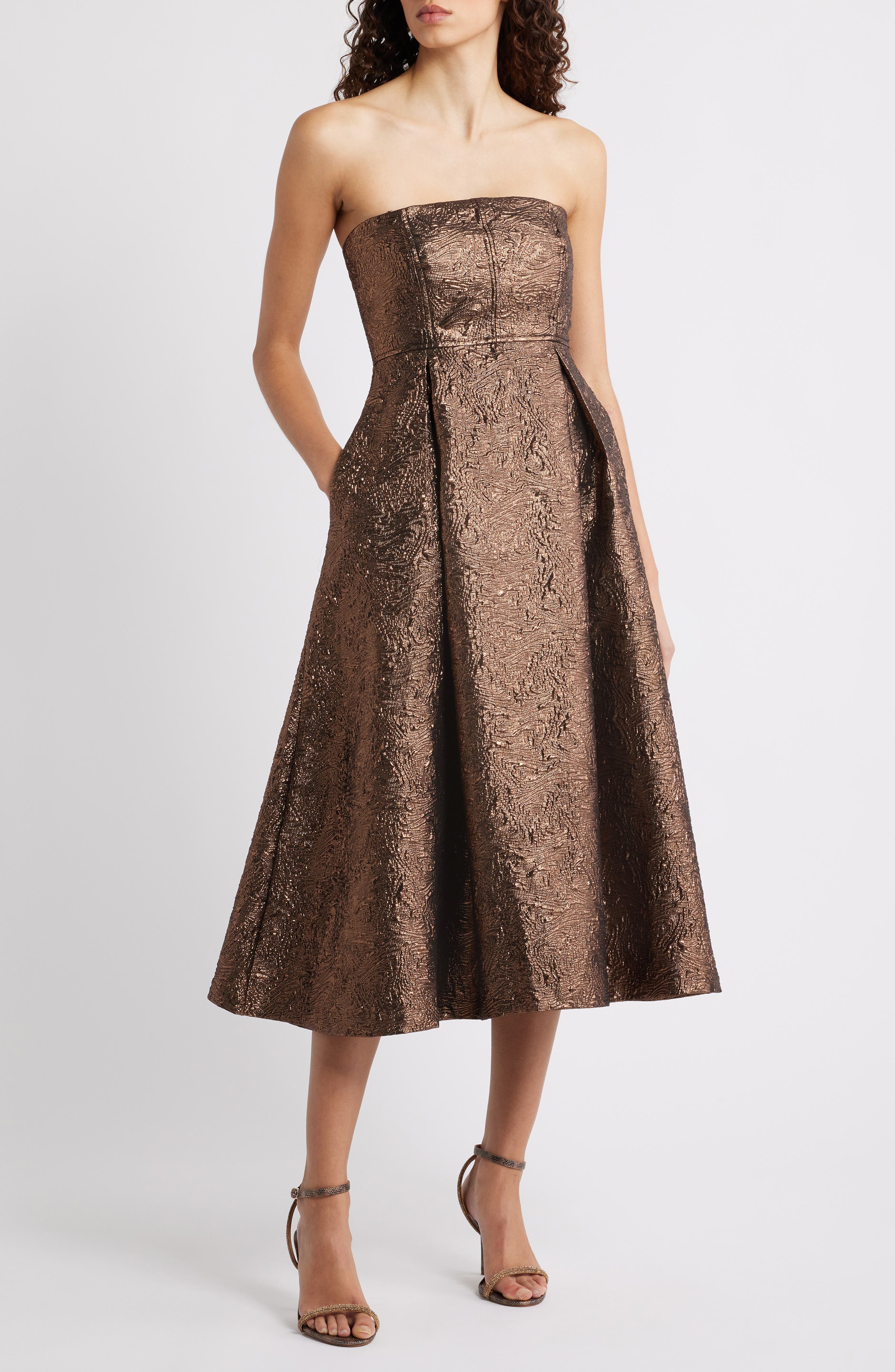 CeCe Metallic Strapless Midi Dress
