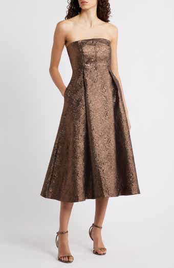 CeCe Metallic Strapless Midi Dress