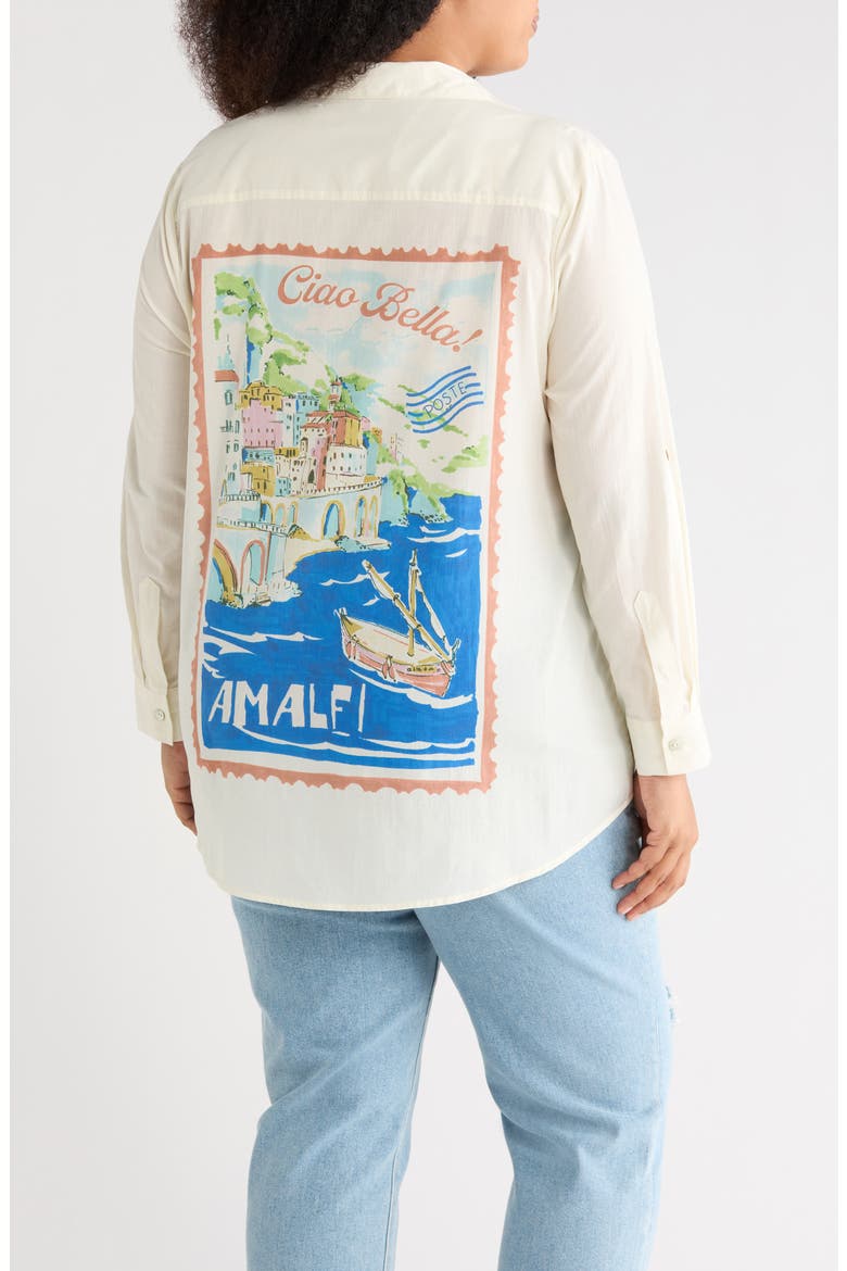 Postcard Tunic Button-Up Shirt, Alternate, color, R008 IVORY
