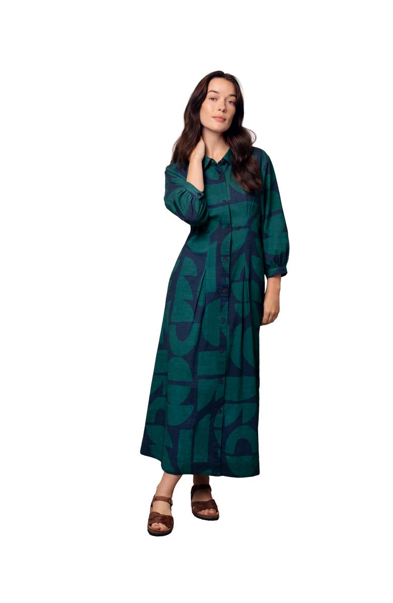 Celtic & Co. Pleat Detail Shirt Dress, Main, color, Geo Shapes