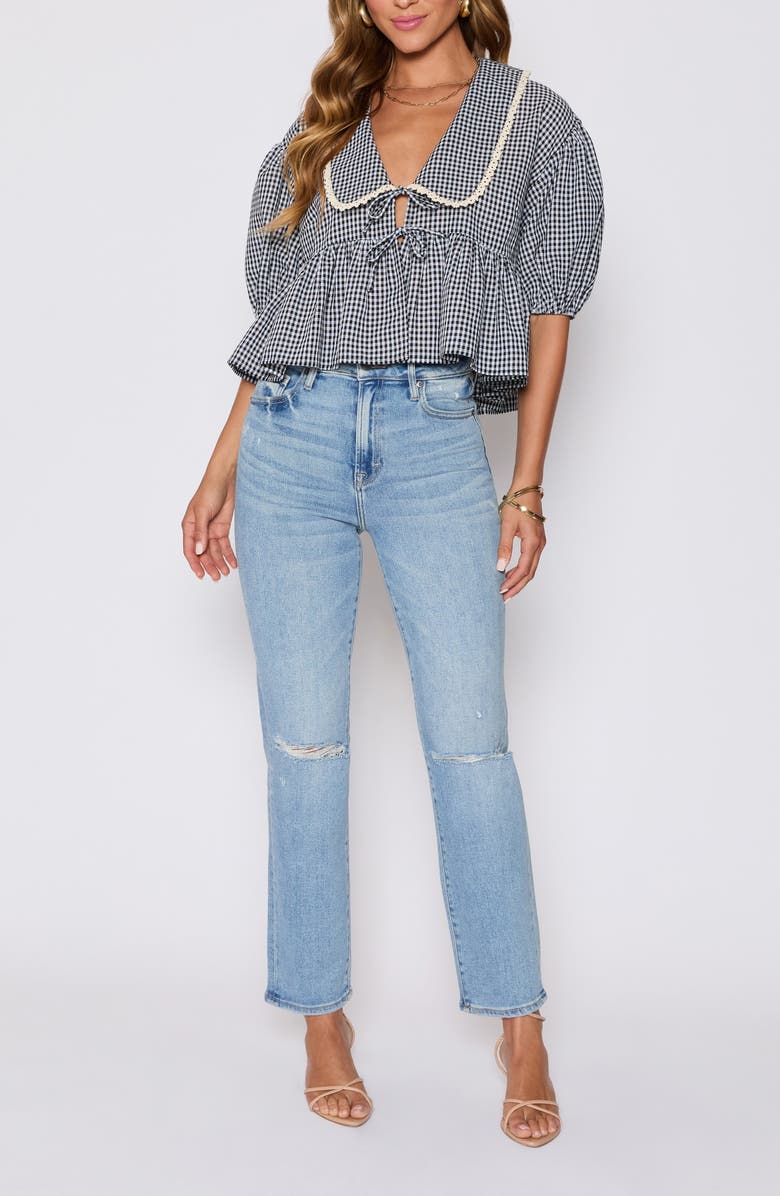 VICI Collection Hart Gingham Babydoll Crop Top, Alternate, color, Black/ Cream