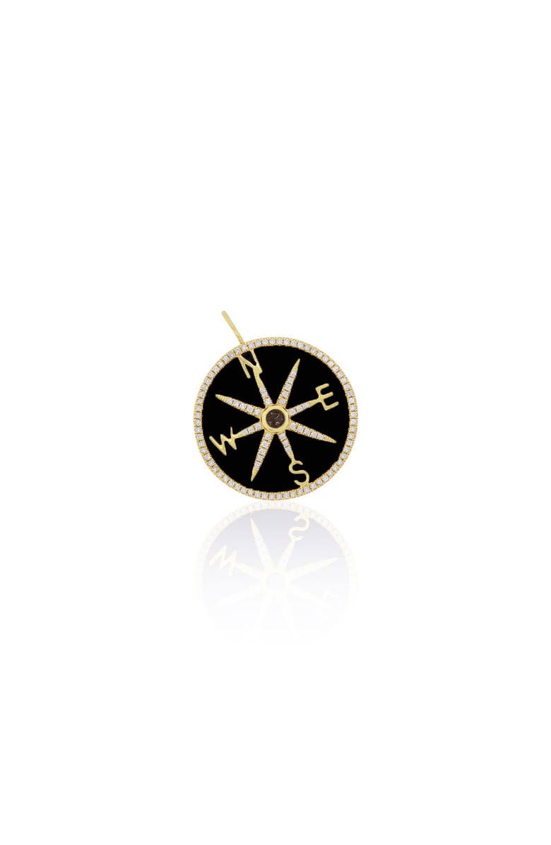 The Lovery Fine Jewelry Onyx and Diamond Halo Compass Charm, Main, color, Onyx