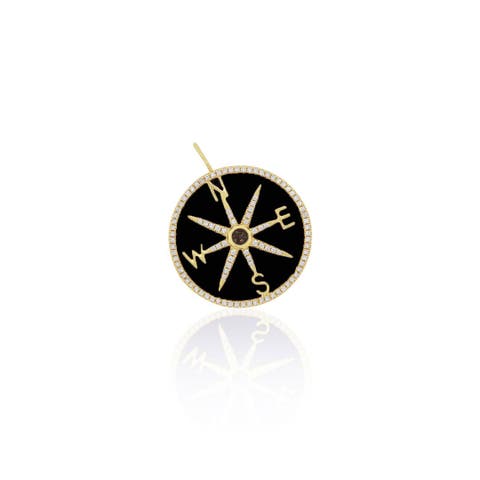 Onyx and Diamond Halo Compass Charm