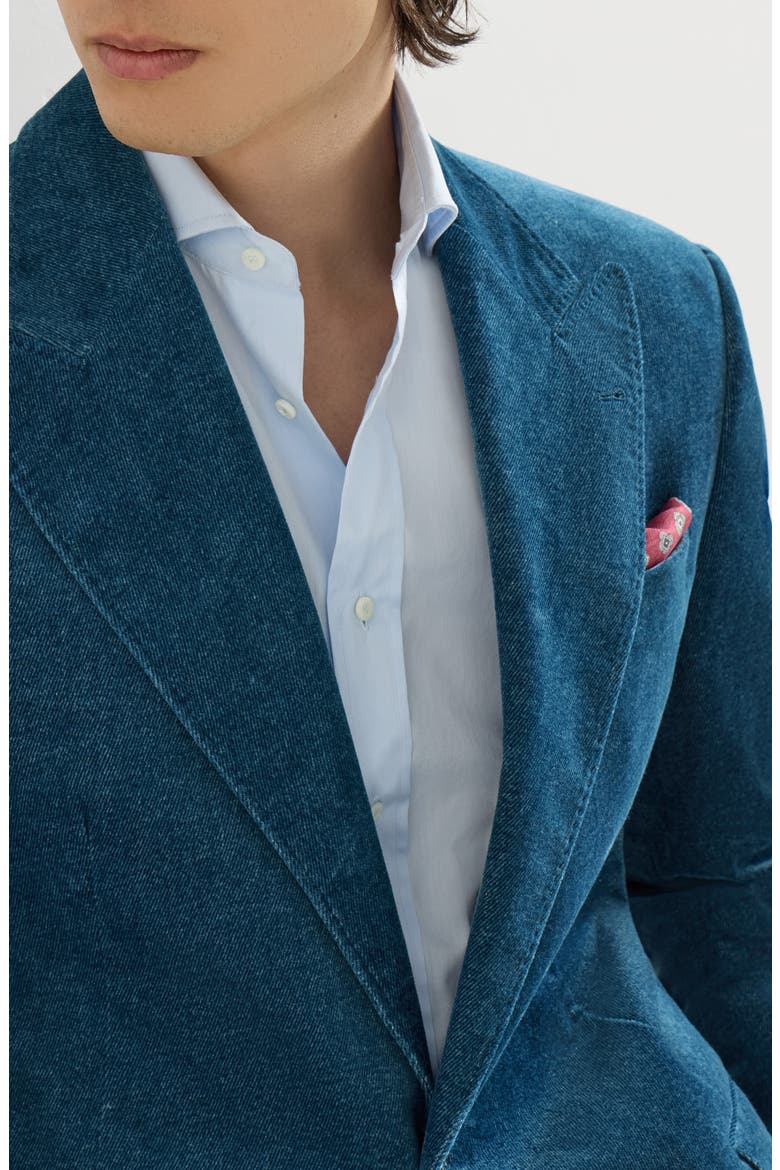Denim-effect cotton velvet Tailor blazer with peak lapels, Alternate, color, Denim