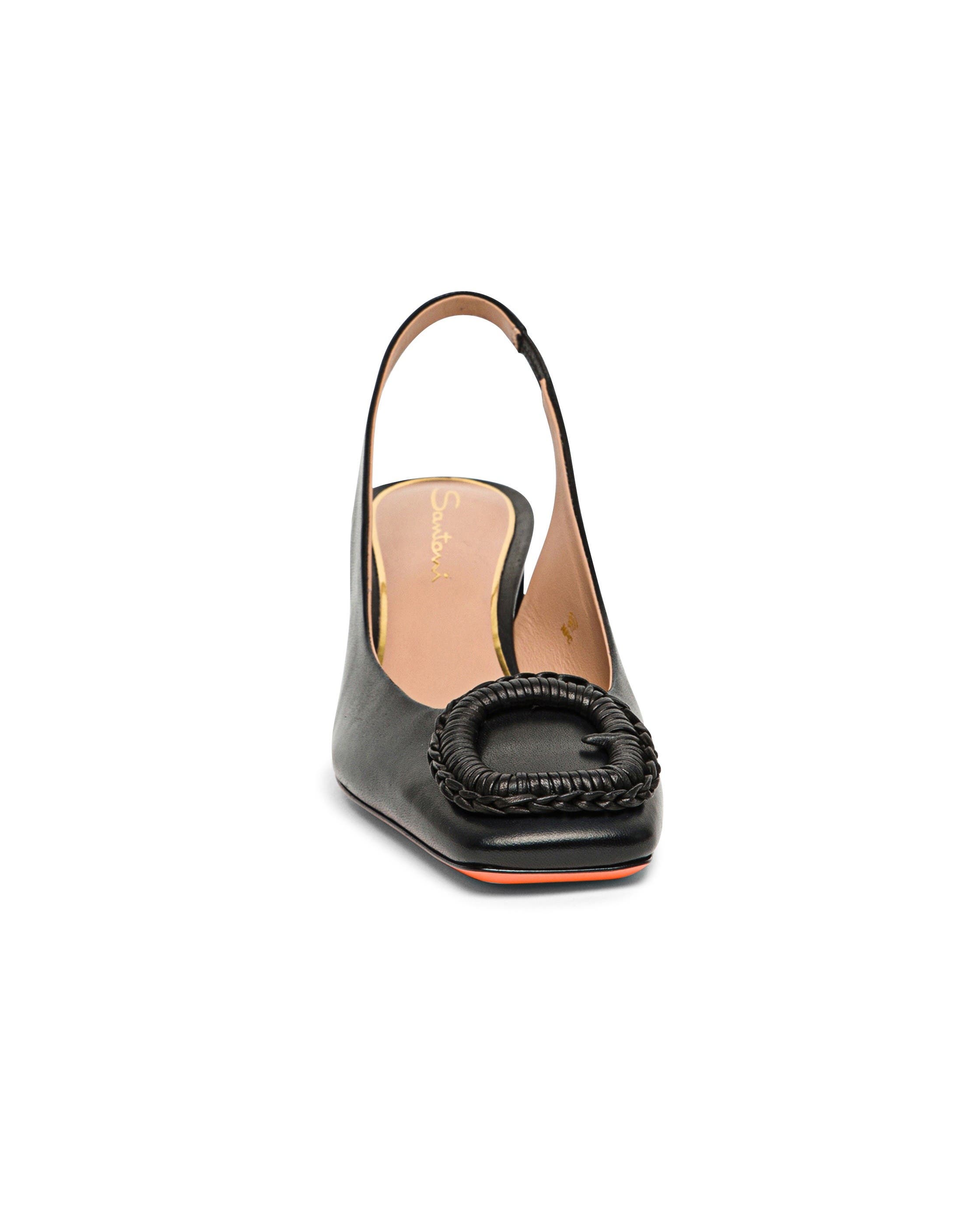 Santoni Leather Mid-Heel Slingback, Alternate, color, Black