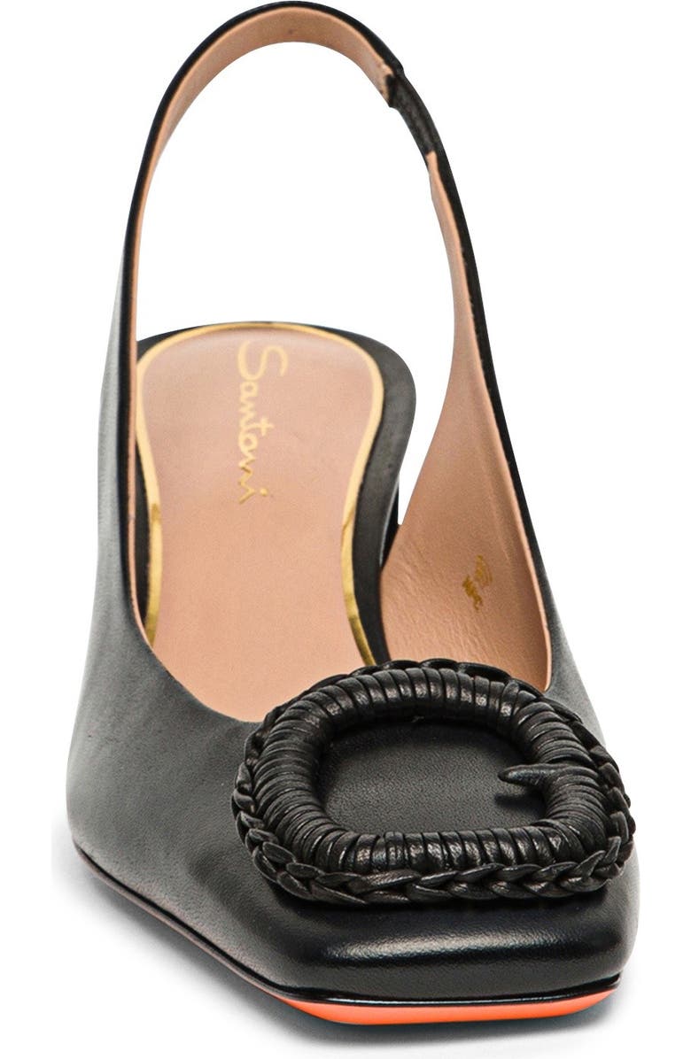 Santoni Leather Mid-Heel Slingback, Alternate, color, Black