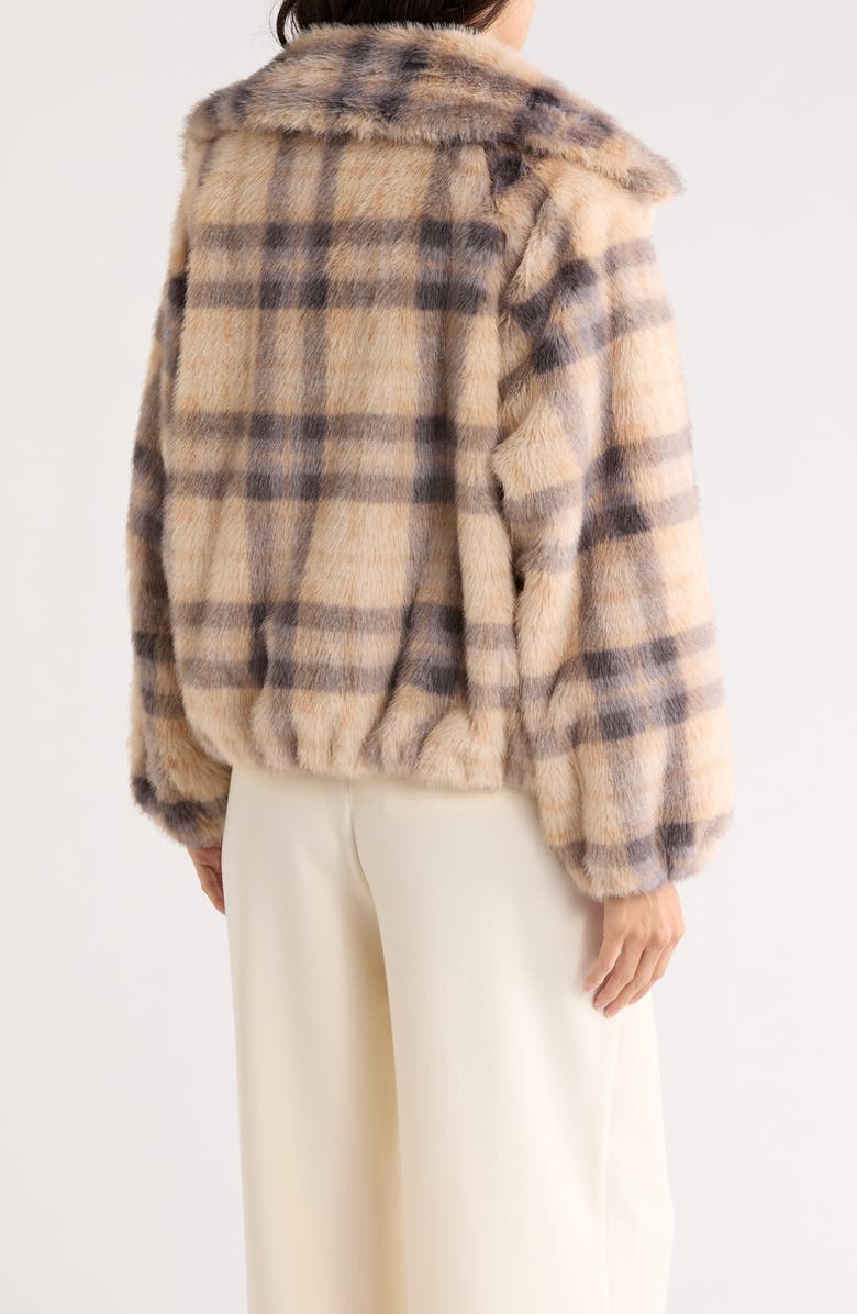 Democracy Plaid Faux Fur Bomber Jacket, Alternate, color, Walnut/ Shadow