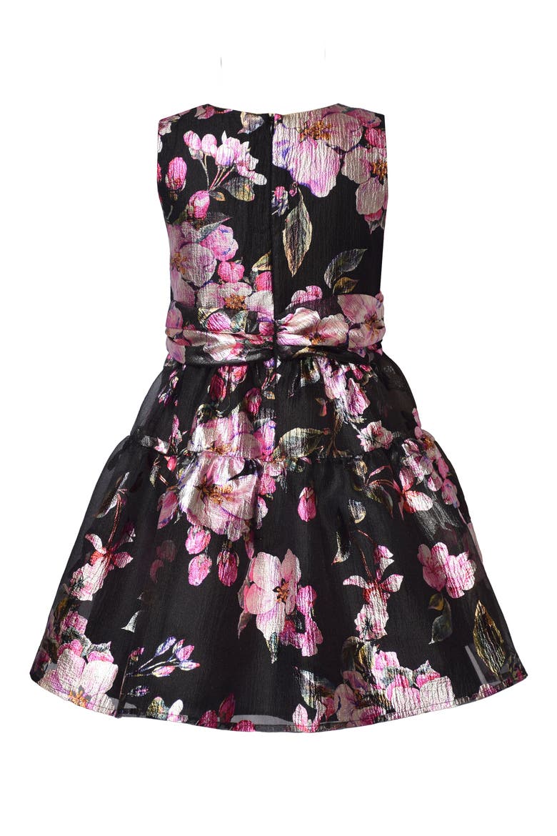 Kids' Metallic Floral Burnout Party Dress, Alternate, color, BLACK