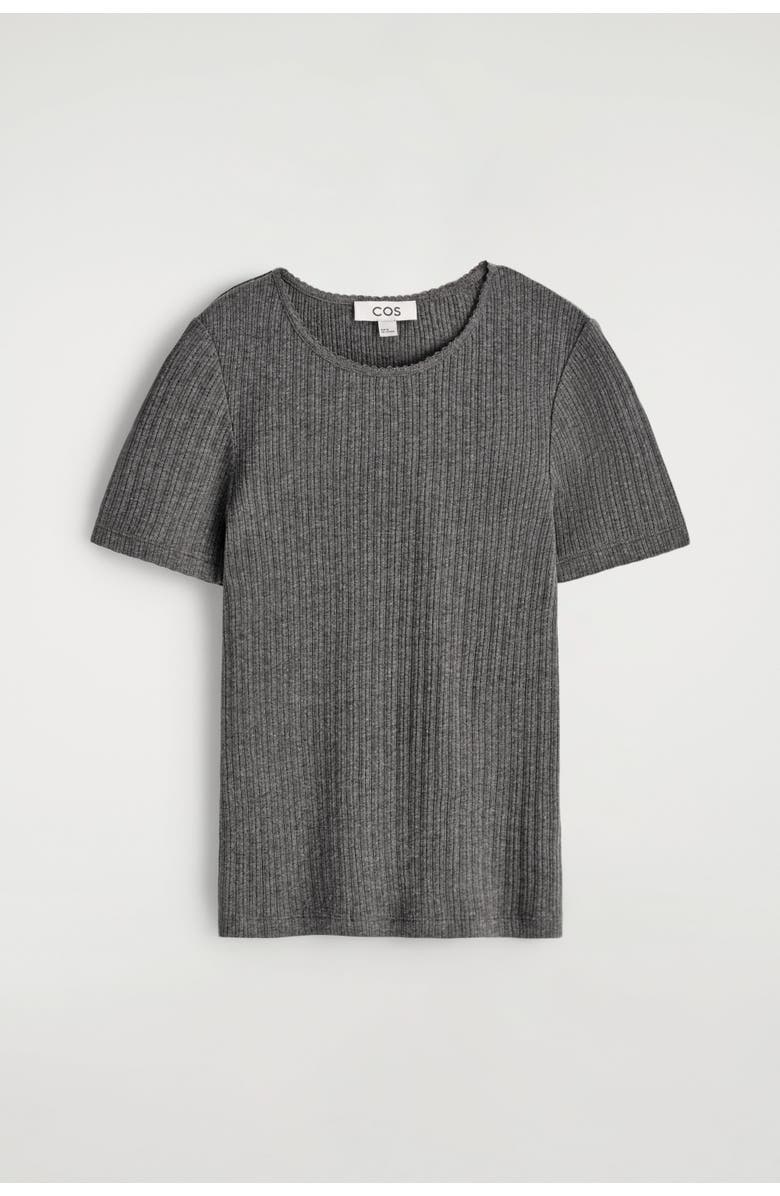 COS Pointelle-Knit T-Shirt, Alternate, color, Charcoal