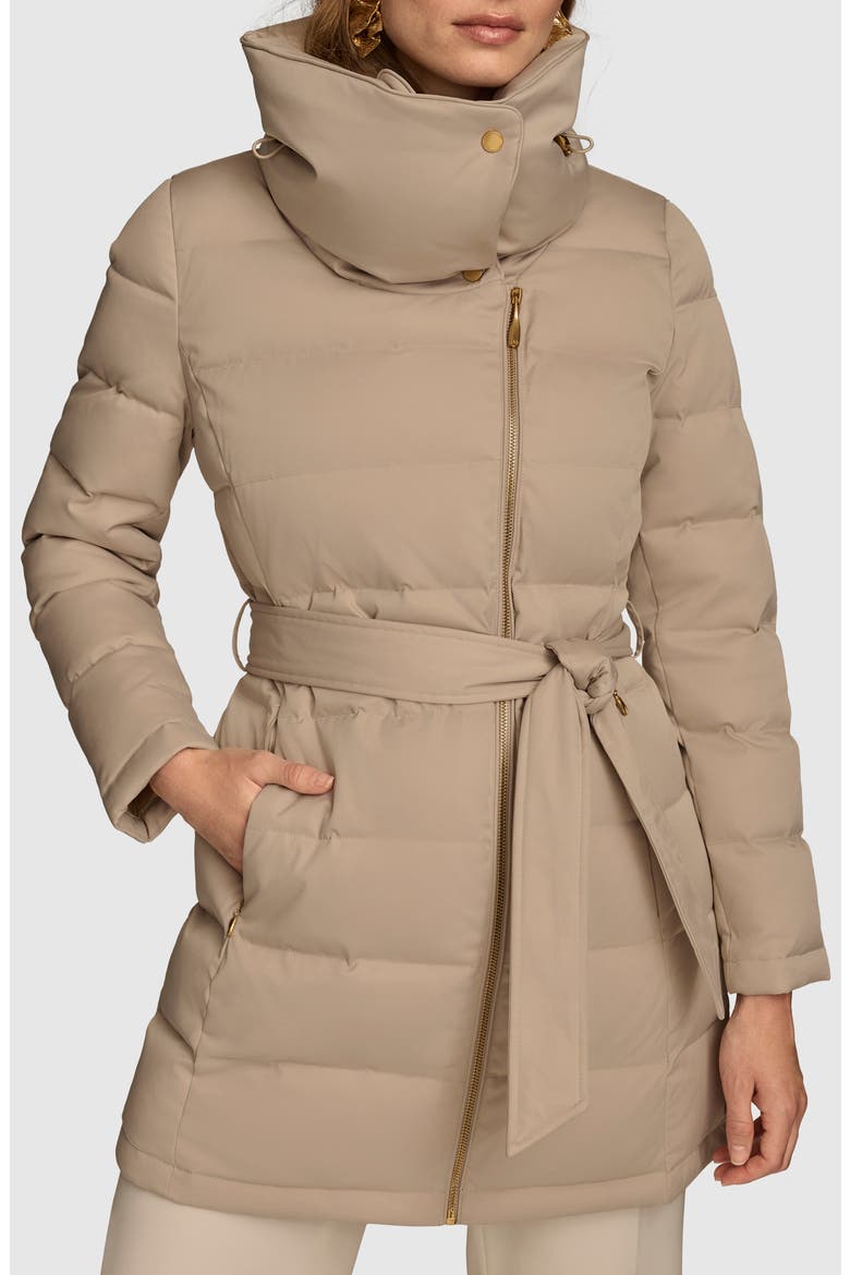 Water Resistant Belted Puffer Coat, Main, color, DARK TAUPE