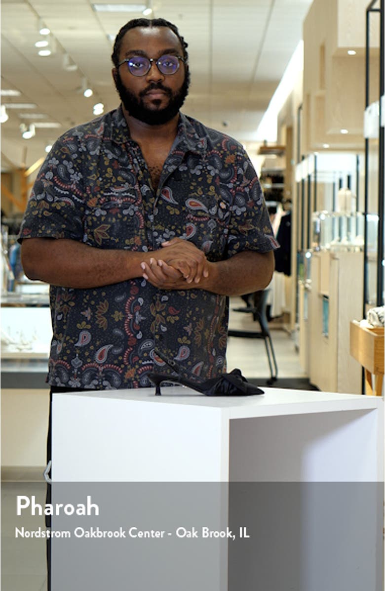 Treena Bow Plissé Pointed Toe Kitten Heel Sandal, sales video thumbnail