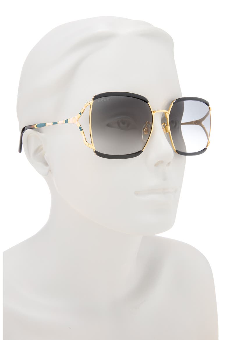 59mm Gradient Rectangular Sunglasses, Alternate, color, BLACK GOLD GREY