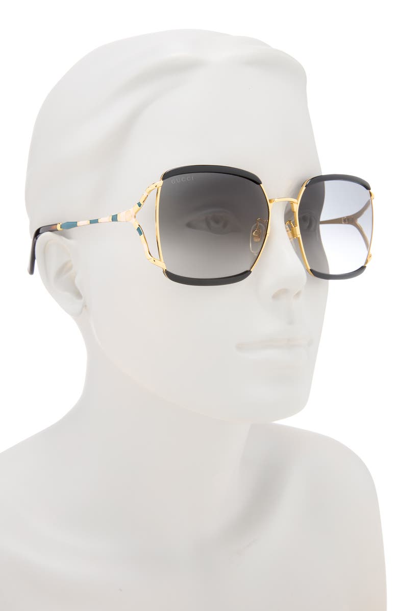 Gucci 59mm Gradient Rectangular Sunglasses, Alternate, color, Black Gold Grey