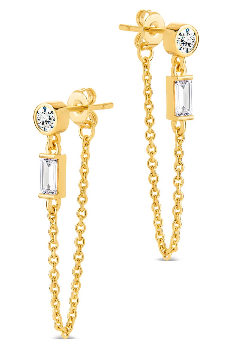 Cubic Zirconia Chain Drop Hoop Earrings, Alternate, color, GOLD