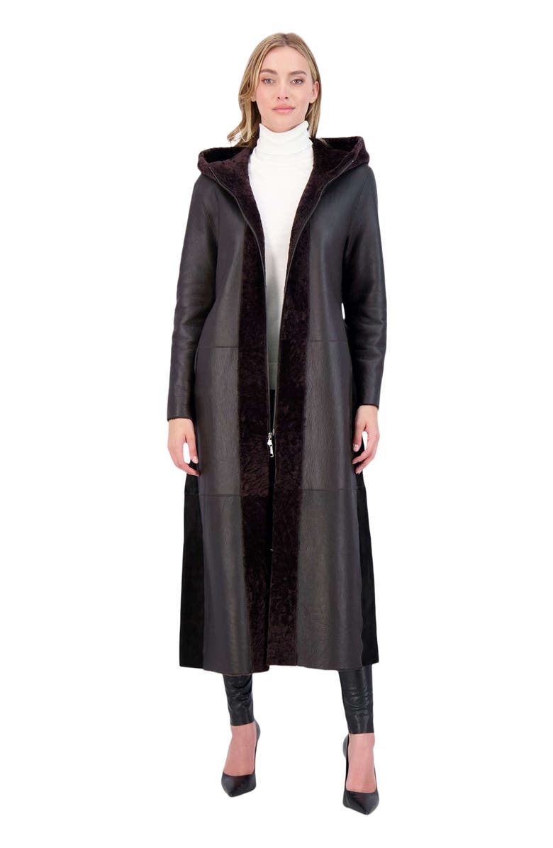 GORSKI Reversible Textured Genuine Shearling Coat, Alternate, color, Brown/Brown