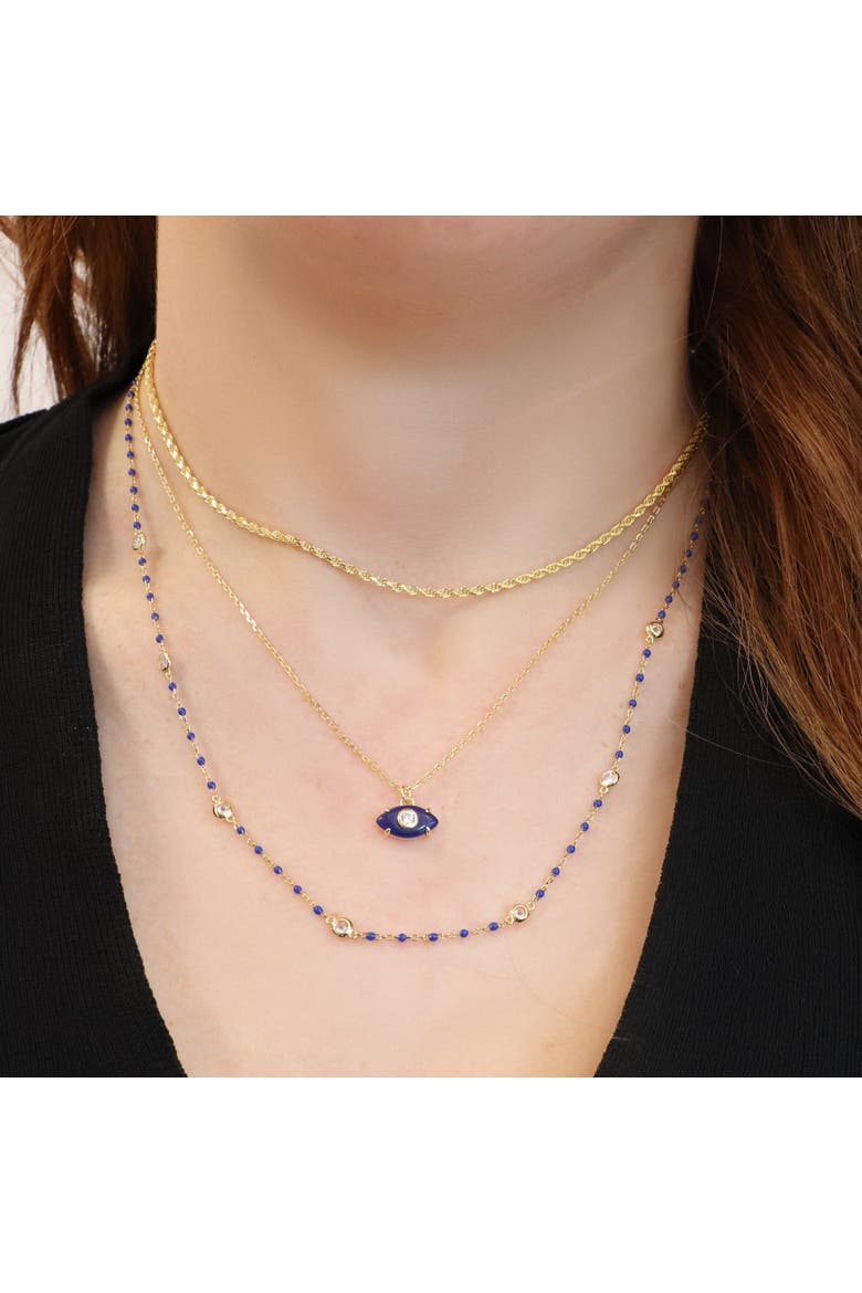 Dark Blue Bead CZ Chain Necklace, Alternate, color, Dark Blue