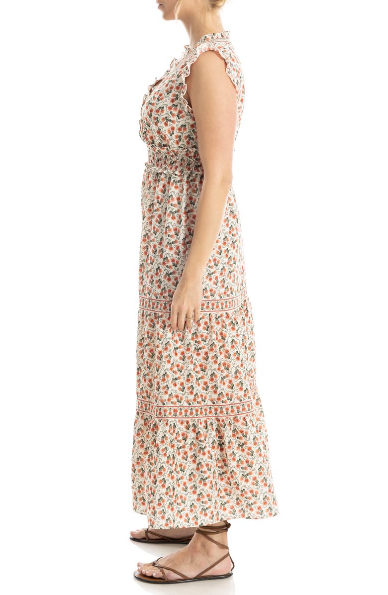 MAX STUDIO Smocked Fit & Flare Maxi Dress, Alternate, color, Cream/ Pink Bell Flower