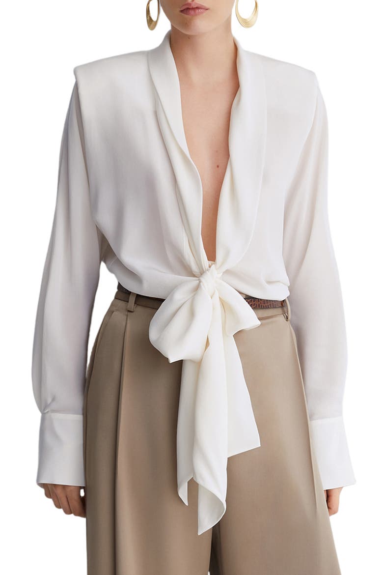 Glenn Tie Waist Silk Top, Main, color, IVORY