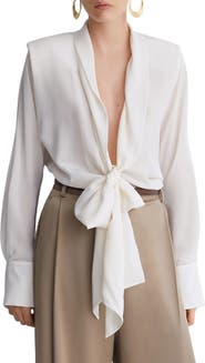Reiss Glenn Tie Waist Silk Top