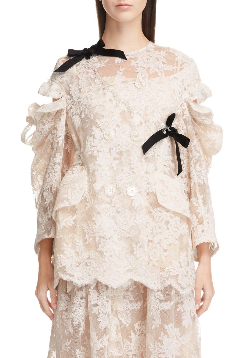 Cold Shoulder Corded Lace Jacket, Main, color, IVORY