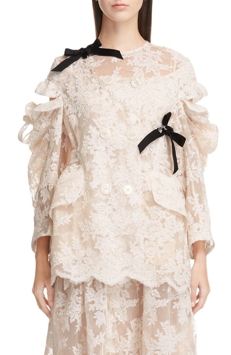 Simone Rocha Cold Shoulder Corded Lace Jacket, Main, color, 