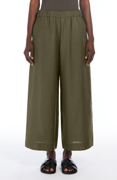 Mm Minnie Linen Wide Leg Crop Pants In Dark Green