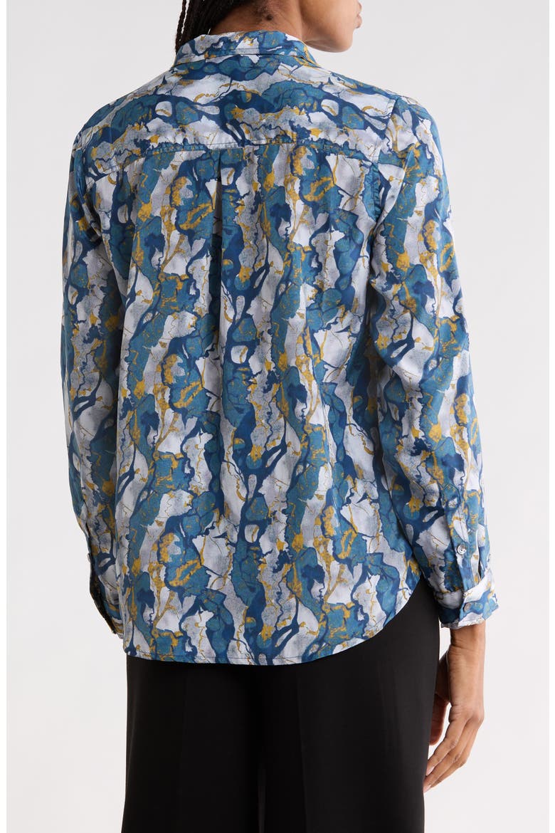 Patterned Roll Tab Sleeve Button-Up Shirt, Alternate, color, BLUE MULTI