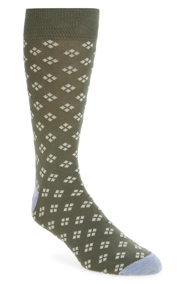 Nordstrom Geo Pattern Cotton Blend Dress Socks, Main, color, Sage