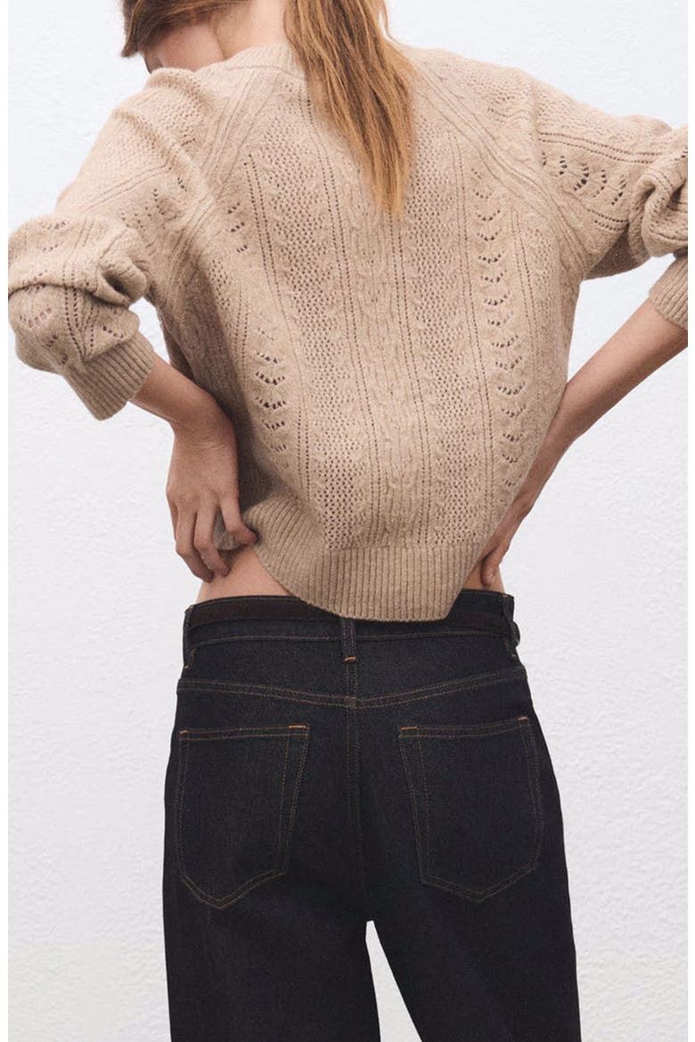 Pointelle Crewneck Sweater, Alternate, color, MEDIUM BROWN