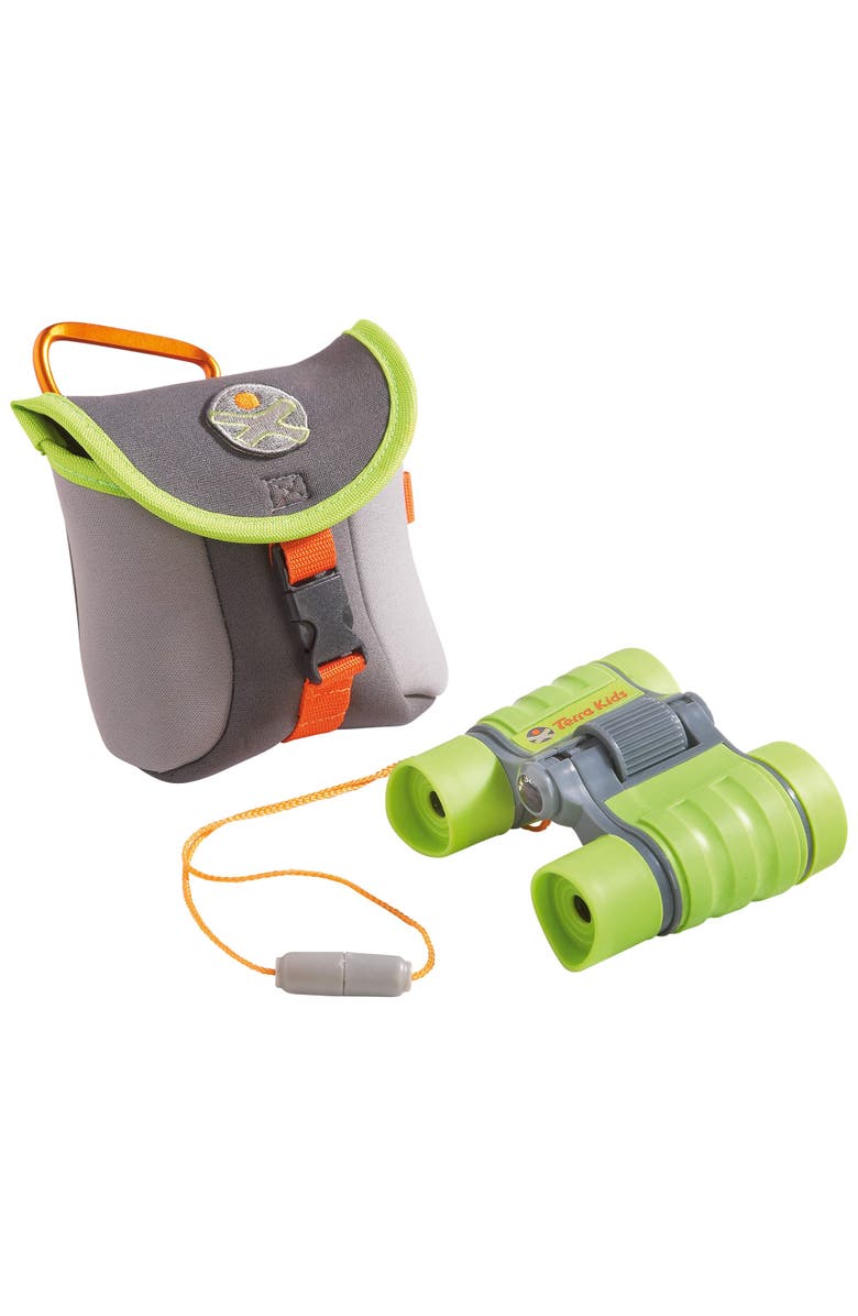 HABA Terra Kids Children's Binoculars with Compact Case, Children's Outdoor Scientific Toy with 4X Magnification, Main, color, Green Multi