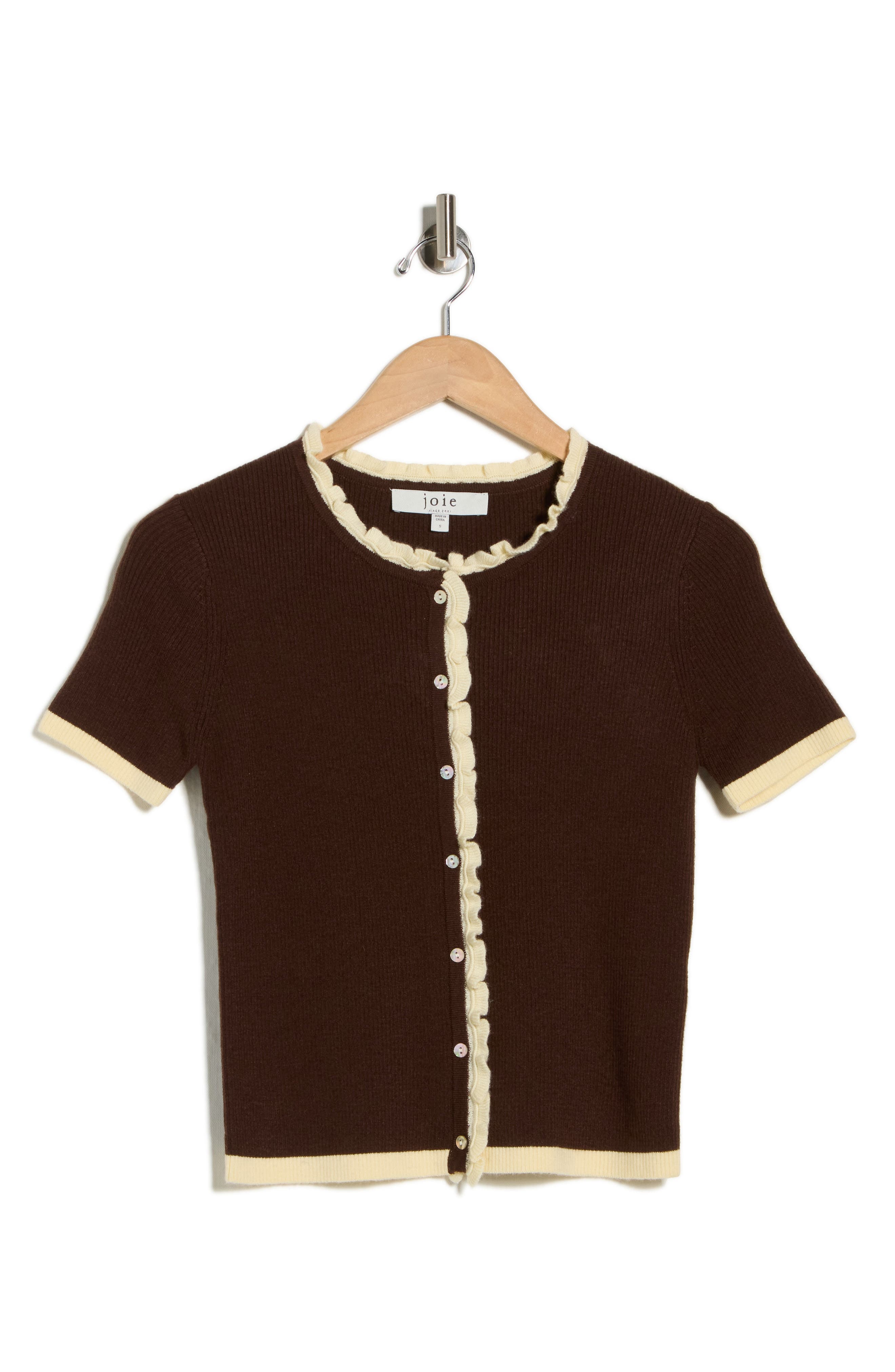 Joie Ruffle Short Sleeve Crop Cardigan