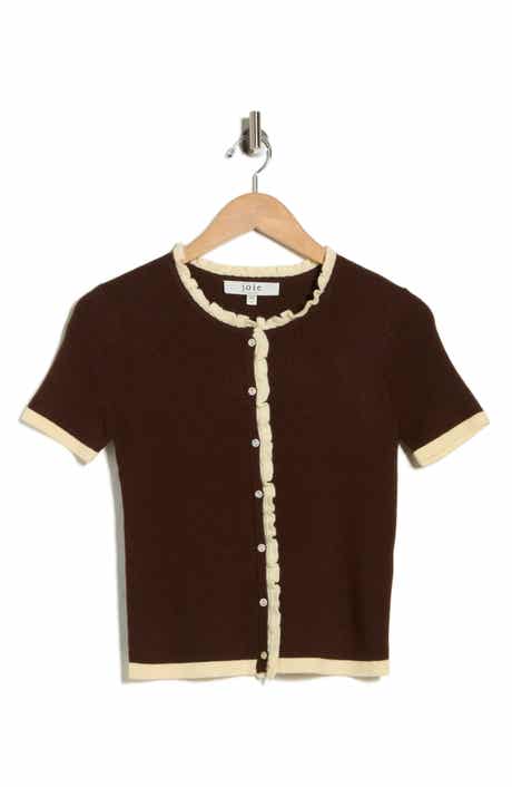 Joie Ruffle Short Sleeve Crop Cardigan
