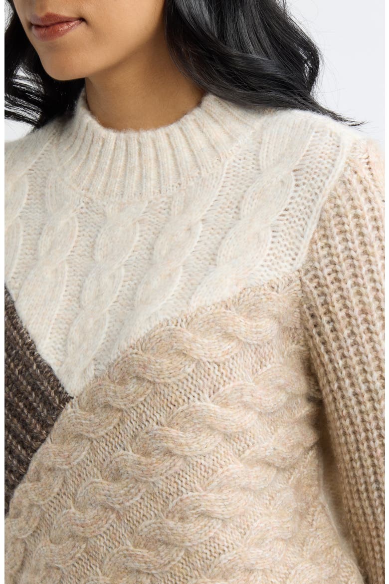 Colorblock Patchwork Cable Stitch Sweater, Alternate, color, TAUPE