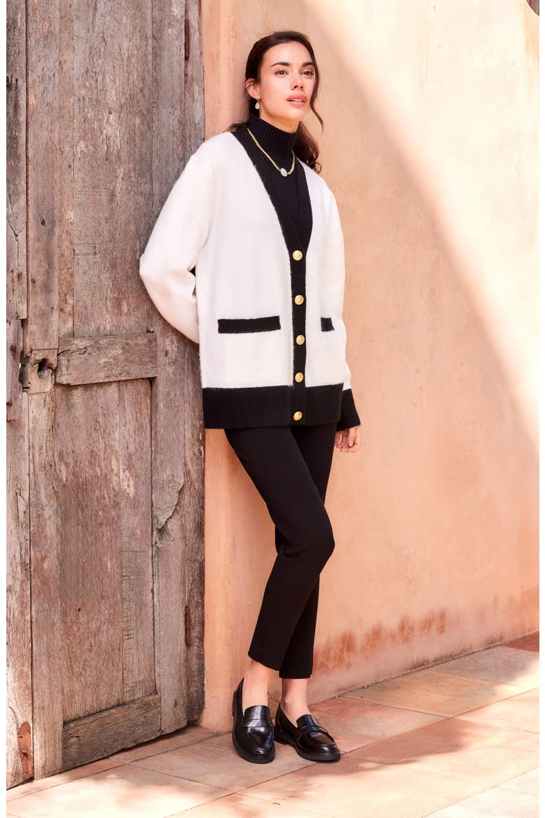 Colorblock Trim Cardigan, Alternate, color, IVORY/ BLACK