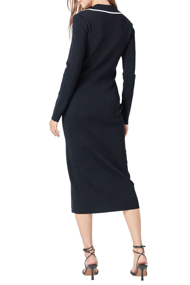 Contrast Trim Long Sleeve Knit Dress, Alternate, color, BLACK