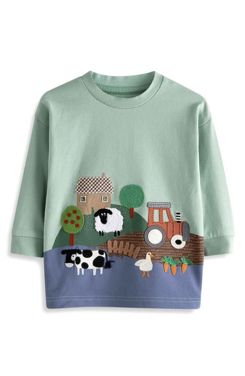 NEXT Kids' Farm Animal Appliqué Long Sleeve Cotton T-Shirt in Green 