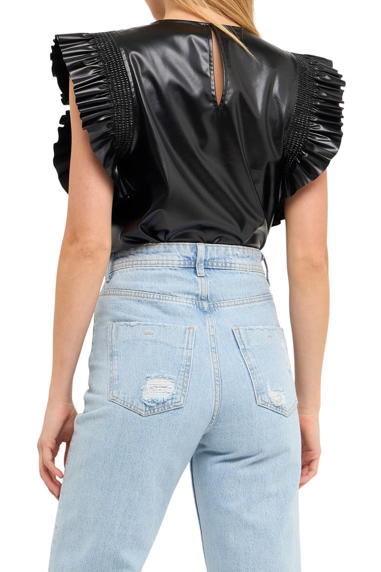 Faux Leather Top, Alternate, color, BLACK