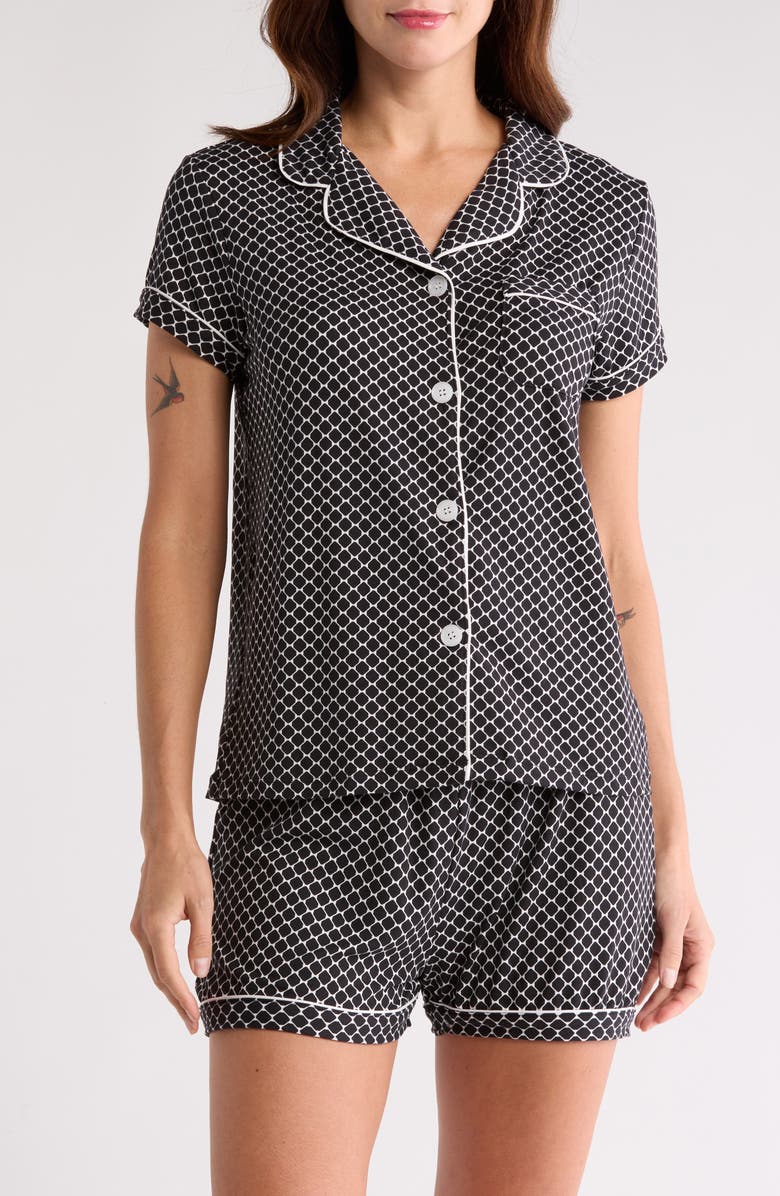 Tart Dixie Short Sleeve Button-Up Shirt & Shorts Pajamas, Main, color, Link Fence